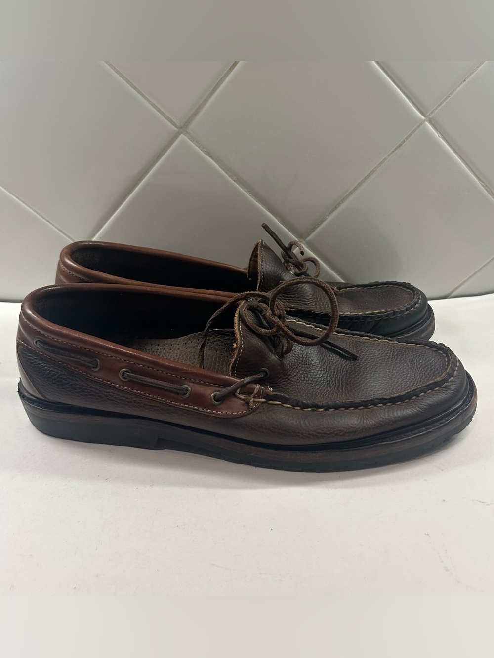 Allen Edmonds Ripley Mens 14D Brown Leather Laces Loafers Shoes Camp Moccasin